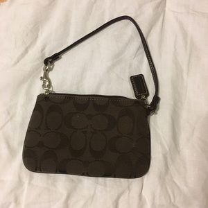 Coach Dark Brown Logo Wristlet